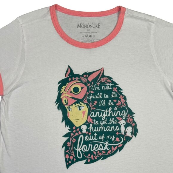 Princess Mononoke T Shirt Womens Large White Pink Ringer Tee Anime Graphic L - Picture 4 of 7